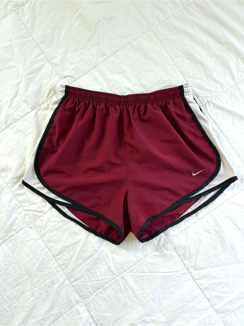 Nike Dri-Fit Women's Burgundy Athletic Shorts with White Panels